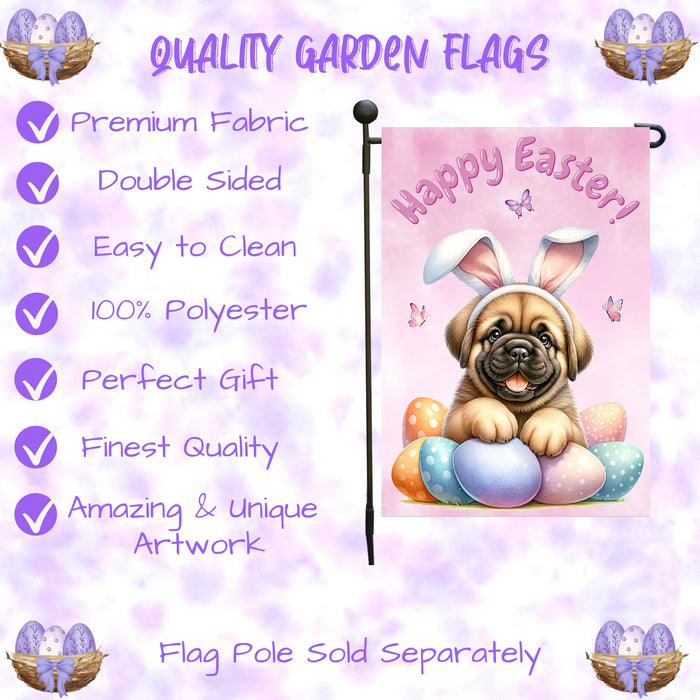 Bullmastiff Dog Spring Easter Garden Flag Puppy Eggs Outdoor Yard Porch Décor 12x18 Inch Single Side and Double Sided