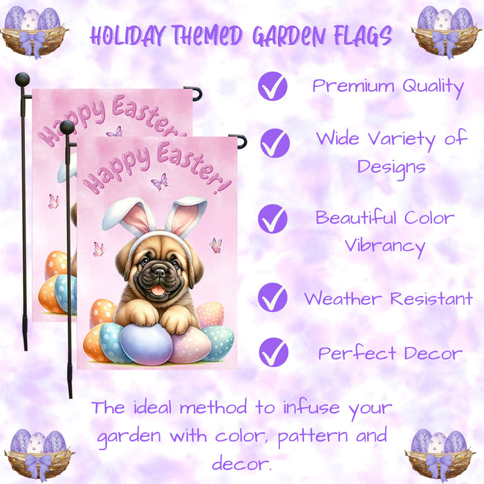 Bullmastiff Dog Spring Easter Garden Flag Puppy Eggs Outdoor Yard Porch Décor 12x18 Inch Single Side and Double Sided