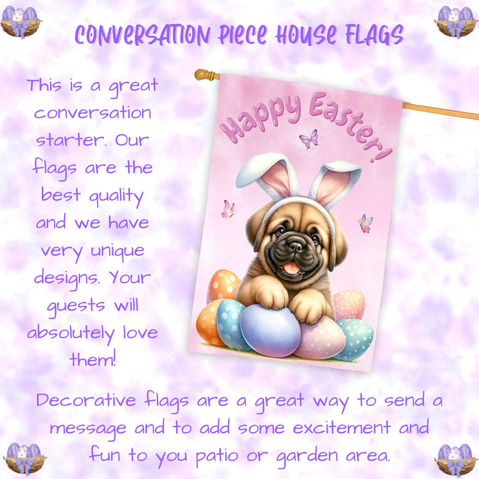 Bullmastiff Puppy Easter House Flag 28 x 40 Double Sided Spring Outdoor Yard Decor