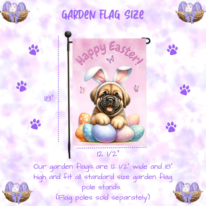 Bullmastiff Dog Spring Easter Garden Flag Puppy Eggs Outdoor Yard Porch Décor 12x18 Inch Single Side and Double Sided