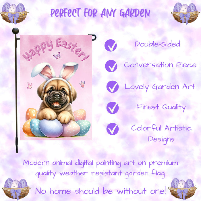 Bullmastiff Dog Spring Easter Garden Flag Puppy Eggs Outdoor Yard Porch Décor 12x18 Inch Single Side and Double Sided