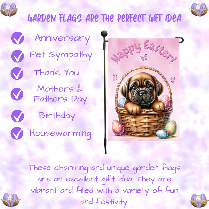 Bullmastiff Easter Gift Garden Flag Cute Puppy Eggs Spring Yard Outdoor Décor 12x18 Inch Single Side and Double Sided