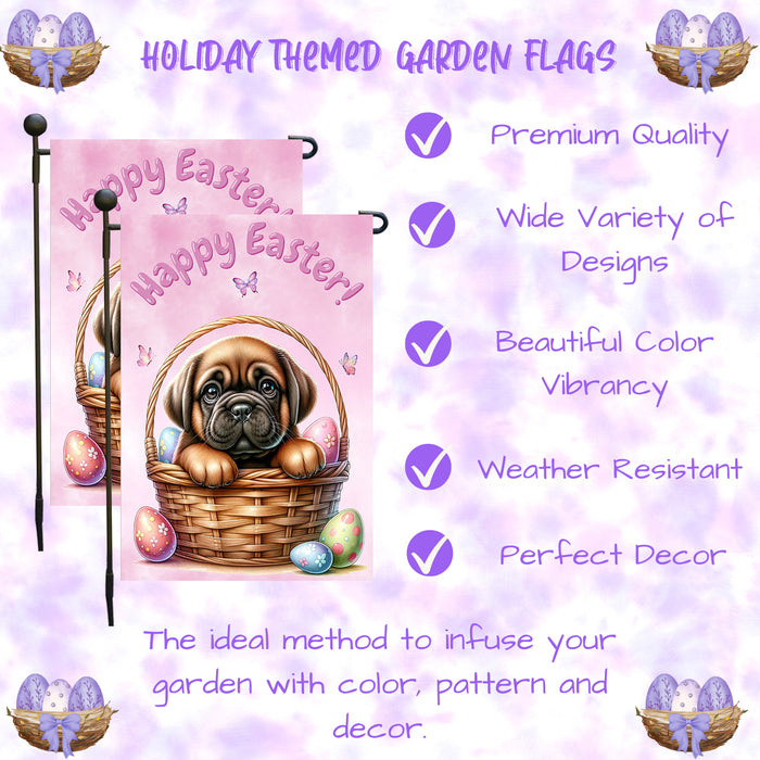 Bullmastiff Easter Gift Garden Flag Cute Puppy Eggs Spring Yard Outdoor Décor 12x18 Inch Single Side and Double Sided