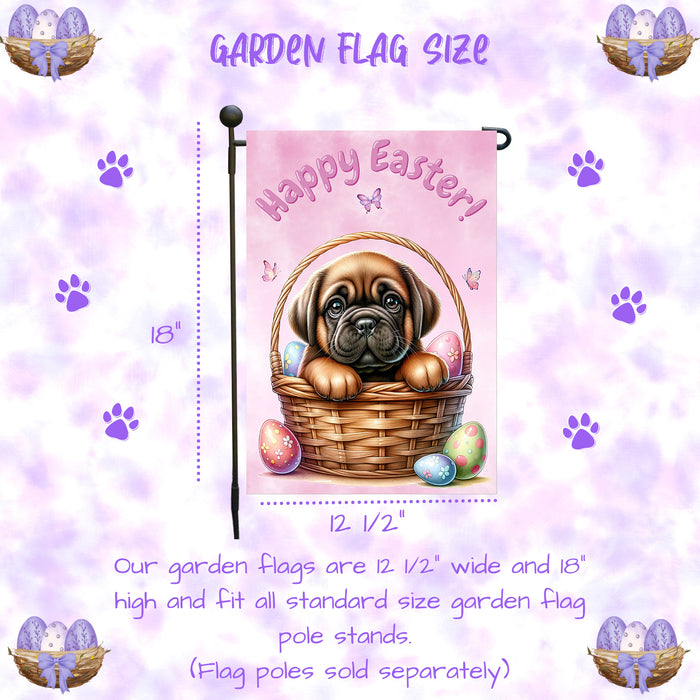 Bullmastiff Easter Gift Garden Flag Cute Puppy Eggs Spring Yard Outdoor Décor 12x18 Inch Single Side and Double Sided