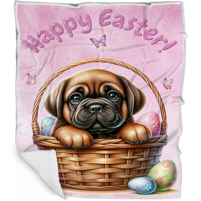 Easter Egg Hunt Bull Mastiff with Bunny Ears Happy Easter Holiday Blanket, EGHNTBLNKTDG00023