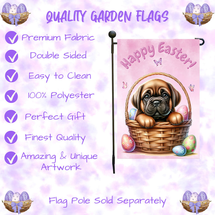 Bullmastiff Easter Gift Garden Flag Cute Puppy Eggs Spring Yard Outdoor Décor 12x18 Inch Single Side and Double Sided