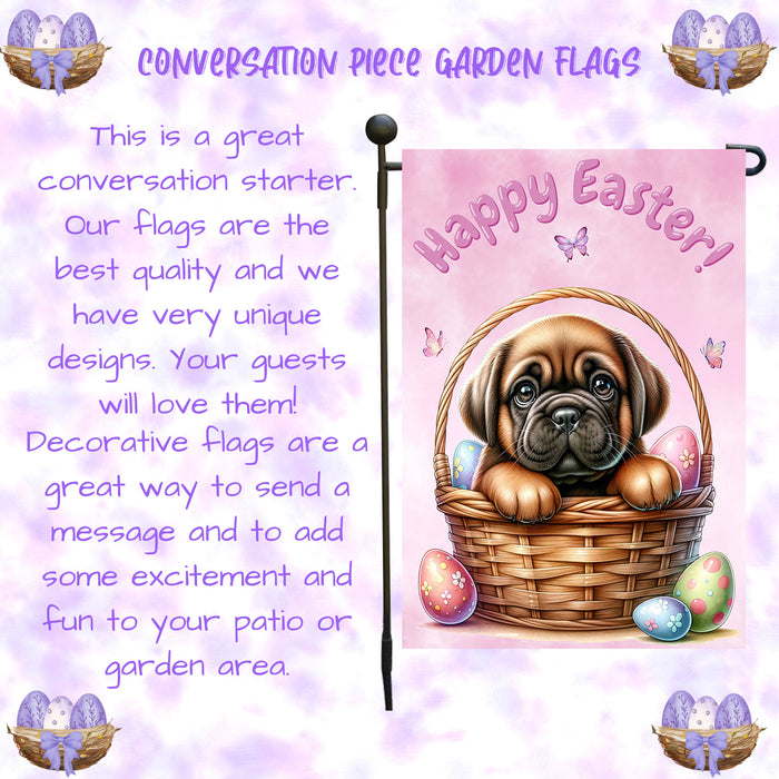 Bullmastiff Easter Gift Garden Flag Cute Puppy Eggs Spring Yard Outdoor Décor 12x18 Inch Single Side and Double Sided