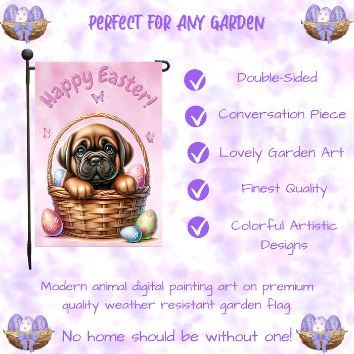 Bullmastiff Easter Gift Garden Flag Cute Puppy Eggs Spring Yard Outdoor Décor 12x18 Inch Single Side and Double Sided