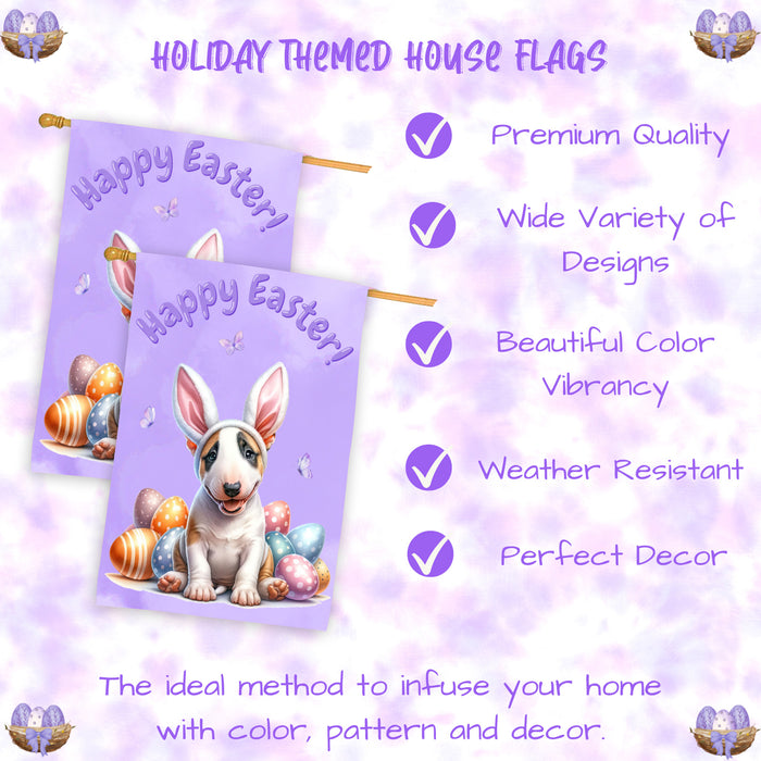 Bull Terrier Spring Easter House Flag 28x40 Double Sided Puppy Eggs Farmhouse Garden Decor