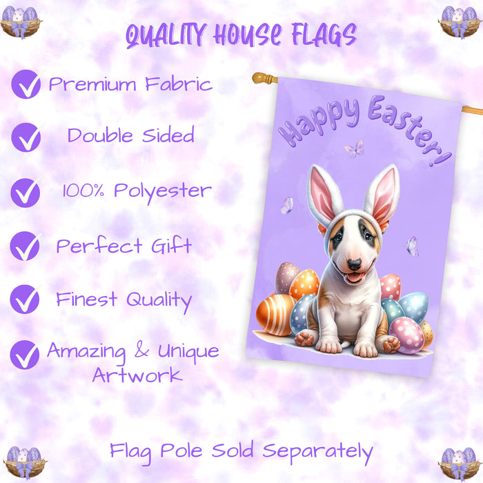 Bull Terrier Spring Easter House Flag 28x40 Double Sided Puppy Eggs Farmhouse Garden Decor