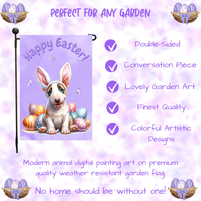 Bull Terrier Dog Spring Easter Garden Flag Puppy Eggs Outdoor Yard Porch Décor 12x18 Inch Single Side and Double Sided