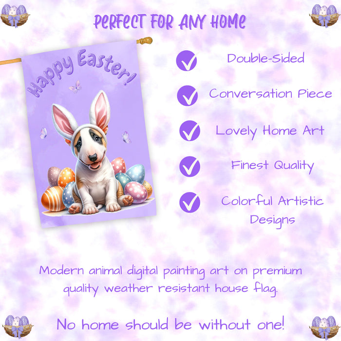 Bull Terrier Spring Easter House Flag 28x40 Double Sided Puppy Eggs Farmhouse Garden Decor