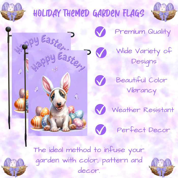 Bull Terrier Dog Spring Easter Garden Flag Puppy Eggs Outdoor Yard Porch Décor 12x18 Inch Single Side and Double Sided