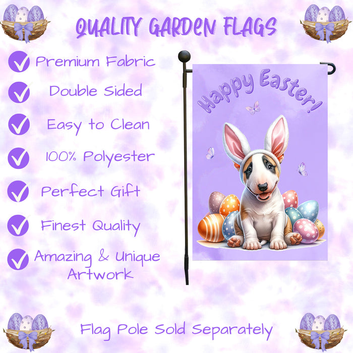 Bull Terrier Dog Spring Easter Garden Flag Puppy Eggs Outdoor Yard Porch Décor 12x18 Inch Single Side and Double Sided