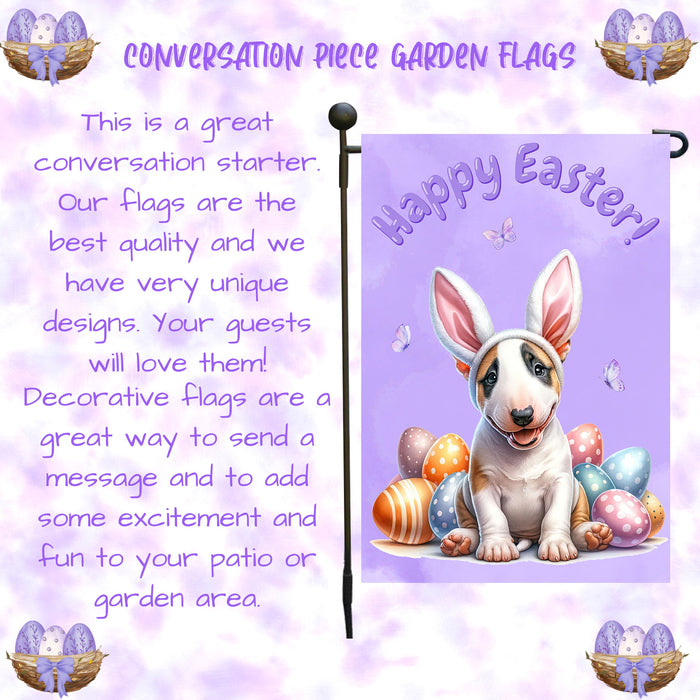 Bull Terrier Dog Spring Easter Garden Flag Puppy Eggs Outdoor Yard Porch Décor 12x18 Inch Single Side and Double Sided