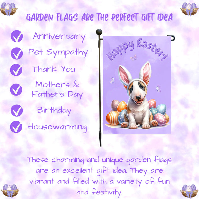 Bull Terrier Dog Spring Easter Garden Flag Puppy Eggs Outdoor Yard Porch Décor 12x18 Inch Single Side and Double Sided