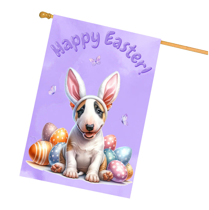 Bull Terrier Spring Easter House Flag 28x40 Double Sided Puppy Eggs Farmhouse Garden Decor