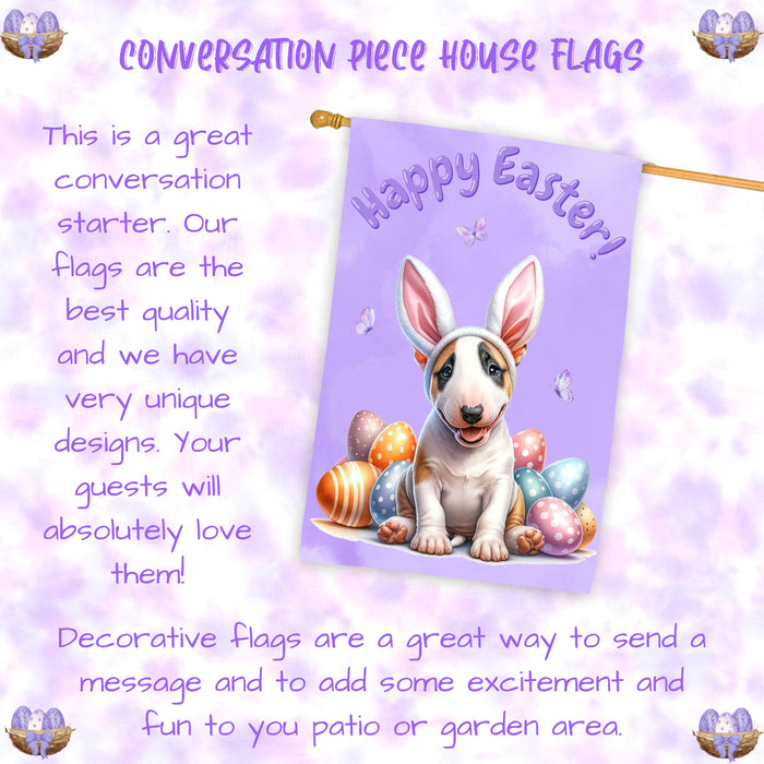 Bull Terrier Spring Easter House Flag 28x40 Double Sided Puppy Eggs Farmhouse Garden Decor