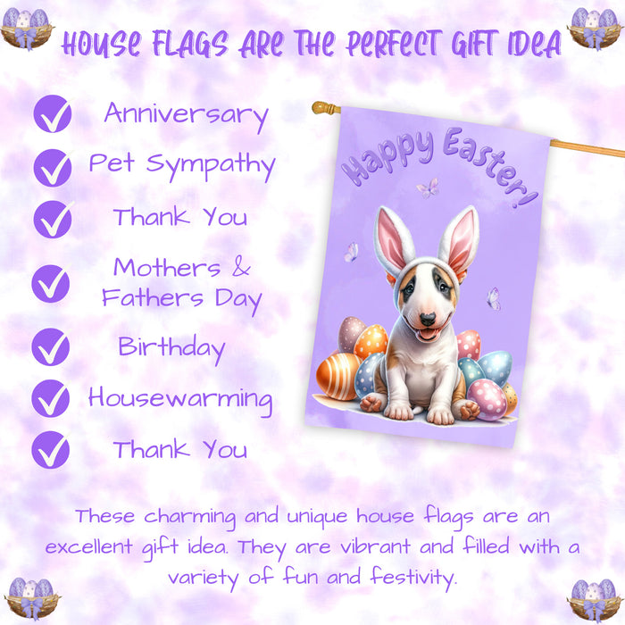 Bull Terrier Spring Easter House Flag 28x40 Double Sided Puppy Eggs Farmhouse Garden Decor