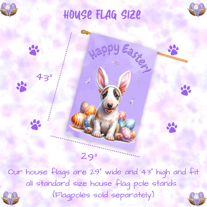 Bull Terrier Spring Easter House Flag 28x40 Double Sided Puppy Eggs Farmhouse Garden Decor