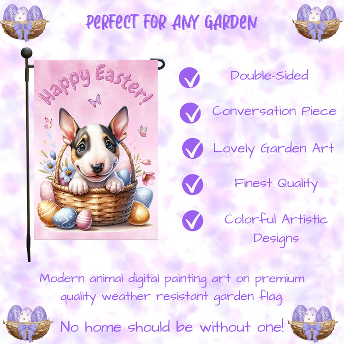 Bull Terrier Dog Easter Spring Garden Flag Cute Dog Eggs Lawn Outdoor Décor 12x18 Inch Single Side and Double Sided