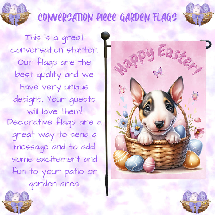 Bull Terrier Dog Easter Spring Garden Flag Cute Dog Eggs Lawn Outdoor Décor 12x18 Inch Single Side and Double Sided