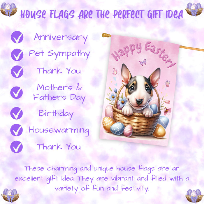 Bull Terrier Puppy Easter House Flag 28 x 40 Double Sided Spring Yard Decor