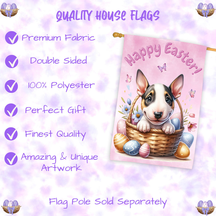 Bull Terrier Puppy Easter House Flag 28 x 40 Double Sided Spring Yard Decor