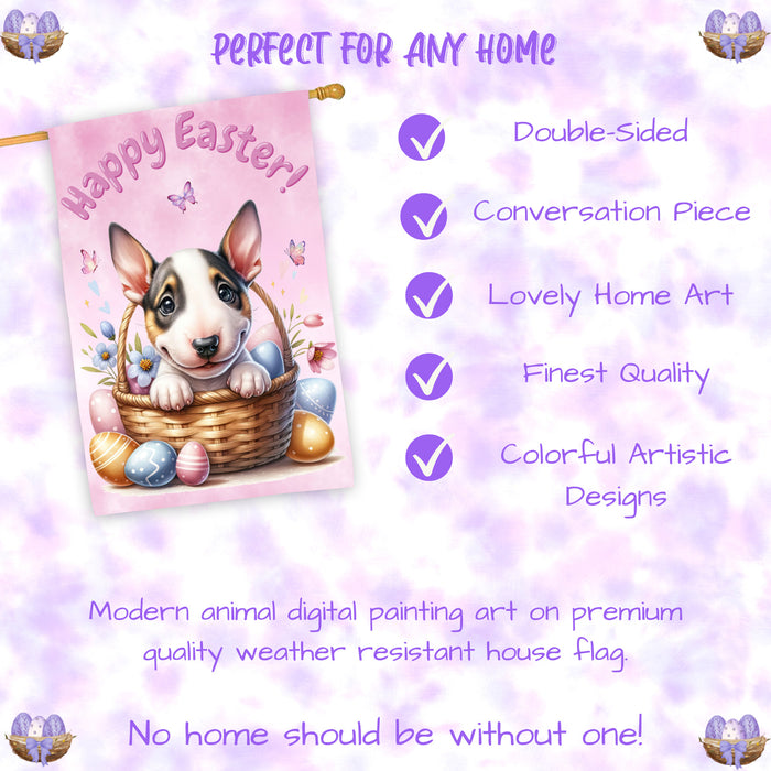 Bull Terrier Puppy Easter House Flag 28 x 40 Double Sided Spring Yard Decor