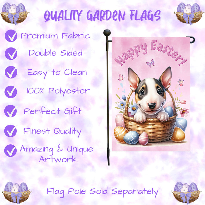 Bull Terrier Dog Easter Spring Garden Flag Cute Dog Eggs Lawn Outdoor Décor 12x18 Inch Single Side and Double Sided