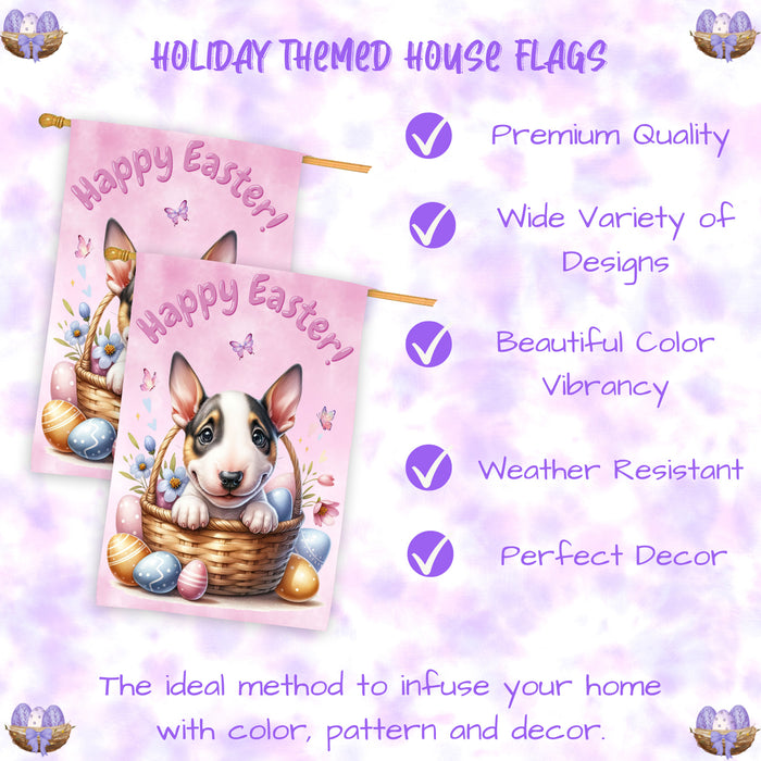 Bull Terrier Puppy Easter House Flag 28 x 40 Double Sided Spring Yard Decor