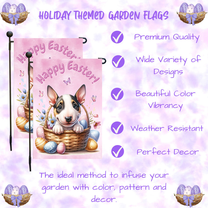 Bull Terrier Dog Easter Spring Garden Flag Cute Dog Eggs Lawn Outdoor Décor 12x18 Inch Single Side and Double Sided