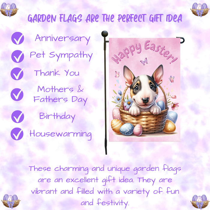 Bull Terrier Dog Easter Spring Garden Flag Cute Dog Eggs Lawn Outdoor Décor 12x18 Inch Single Side and Double Sided