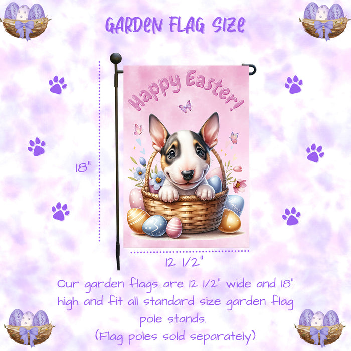 Bull Terrier Dog Easter Spring Garden Flag Cute Dog Eggs Lawn Outdoor Décor 12x18 Inch Single Side and Double Sided
