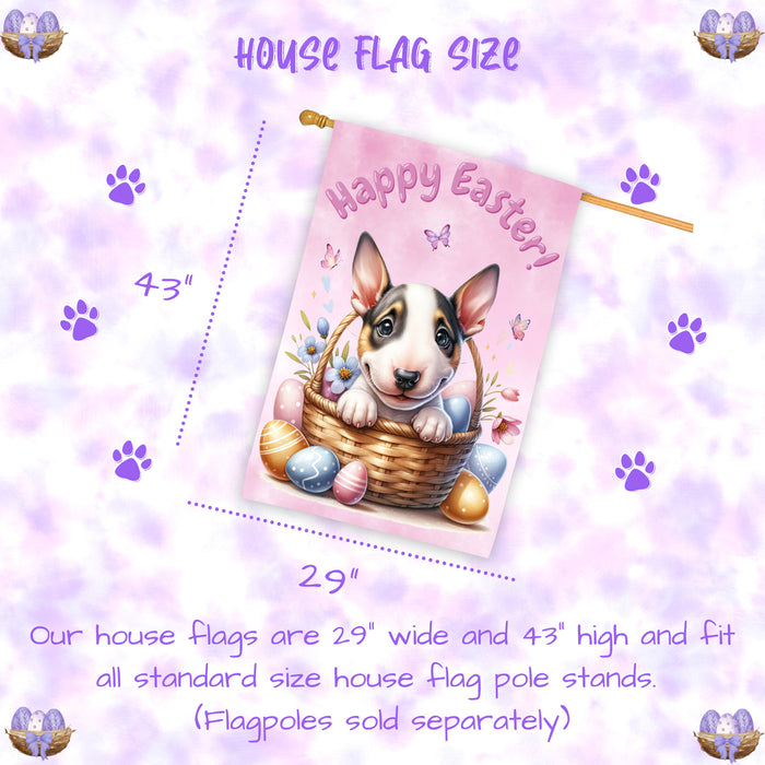Bull Terrier Puppy Easter House Flag 28 x 40 Double Sided Spring Yard Decor