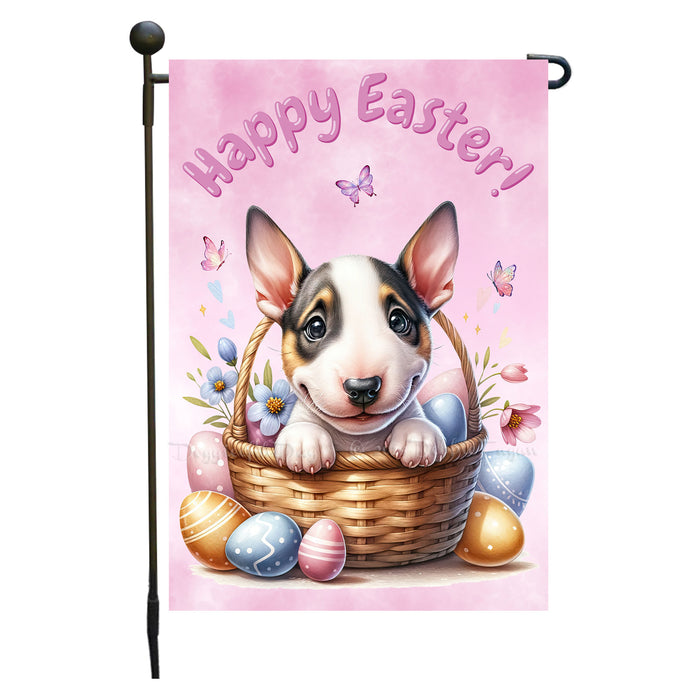 Bull Terrier Dog Easter Spring Garden Flag Cute Dog Eggs Lawn Outdoor Décor 12x18 Inch Single Side and Double Sided