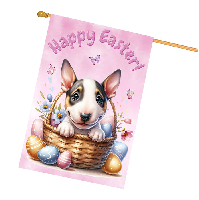 Bull Terrier Puppy Easter House Flag 28 x 40 Double Sided Spring Yard Decor