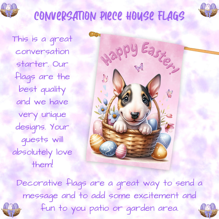 Bull Terrier Puppy Easter House Flag 28 x 40 Double Sided Spring Yard Decor