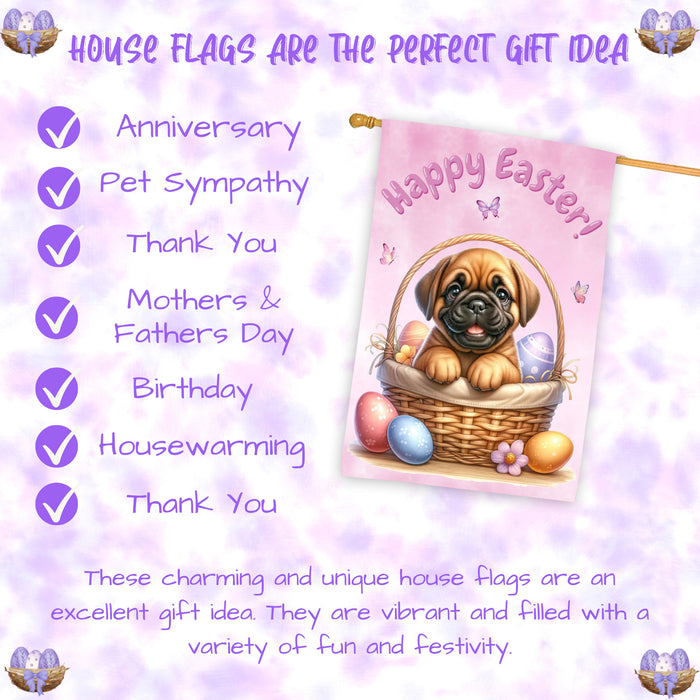 Bullmastiff Easter Dog House Flag 28x40 Double Sided Puppy Eggs Spring Outdoor Yard Farmhouse Decor