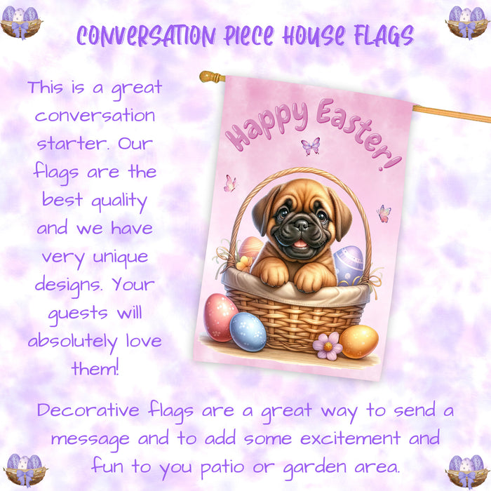 Bullmastiff Easter Dog House Flag 28x40 Double Sided Puppy Eggs Spring Outdoor Yard Farmhouse Decor