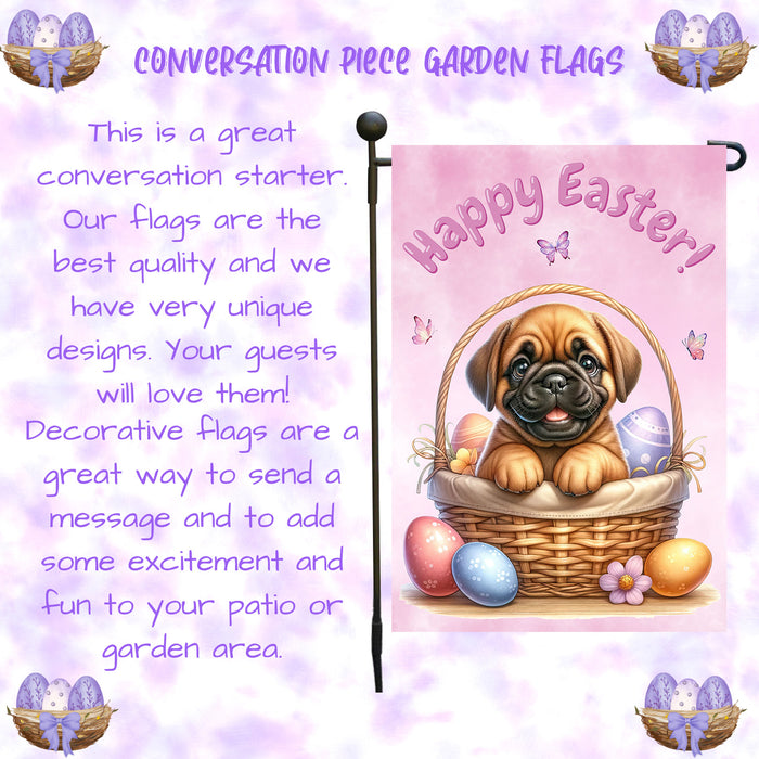 Bullmastiff Dog Easter Gift Garden Flag Puppy Eggs Spring Outdoor Lawn Décor 12x18 Inch Single Side and Double Sided