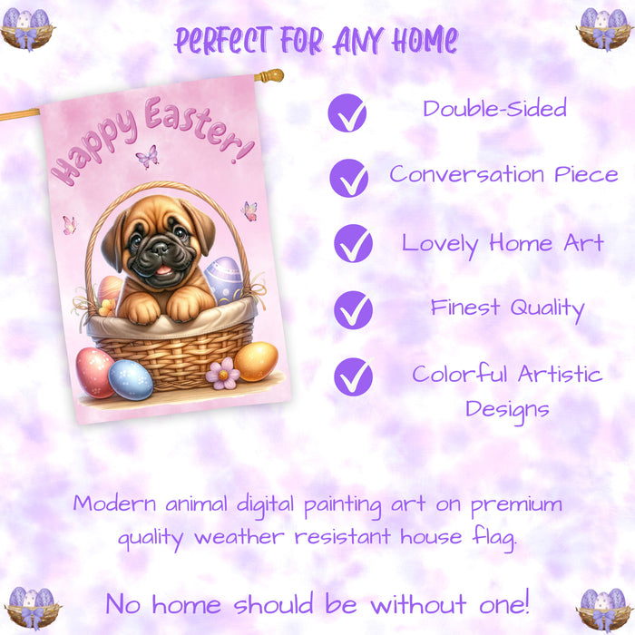 Bullmastiff Easter Dog House Flag 28x40 Double Sided Puppy Eggs Spring Outdoor Yard Farmhouse Decor