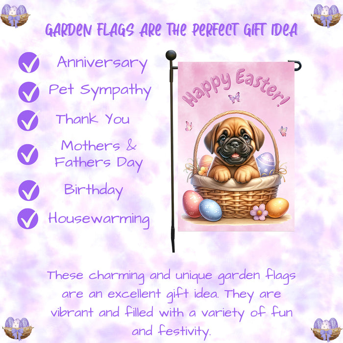 Bullmastiff Dog Easter Gift Garden Flag Puppy Eggs Spring Outdoor Lawn Décor 12x18 Inch Single Side and Double Sided