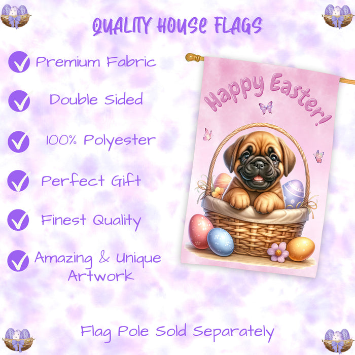 Bullmastiff Easter Dog House Flag 28x40 Double Sided Puppy Eggs Spring Outdoor Yard Farmhouse Decor