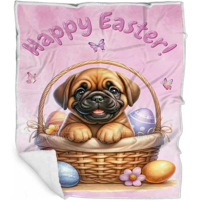 Easter Egg Hunt Bullmastiff with Bunny Ears Happy Easter Holiday Blanket, EGHNTBLNKTDG00029