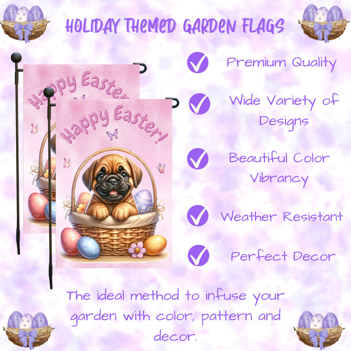 Bullmastiff Dog Easter Gift Garden Flag Puppy Eggs Spring Outdoor Lawn Décor 12x18 Inch Single Side and Double Sided