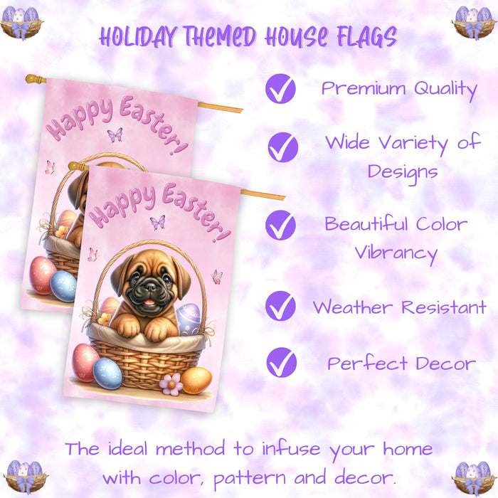Bullmastiff Easter Dog House Flag 28x40 Double Sided Puppy Eggs Spring Outdoor Yard Farmhouse Decor