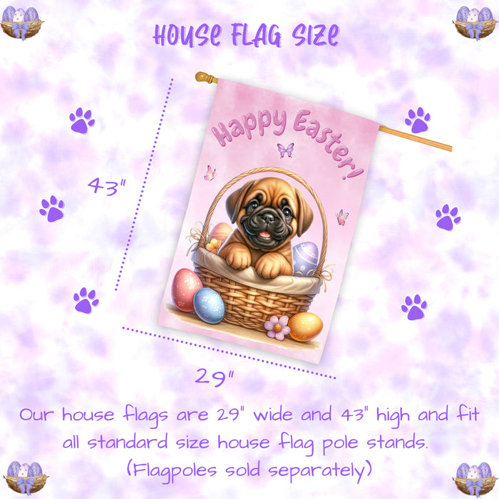 Bullmastiff Easter Dog House Flag 28x40 Double Sided Puppy Eggs Spring Outdoor Yard Farmhouse Decor