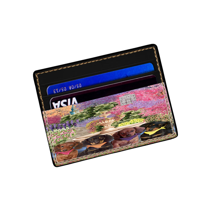 Floral Park Dachshund Dog Card Holder Mini Wallet - Black