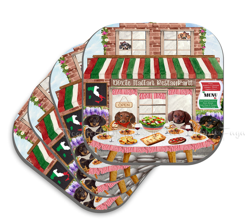 Doxie Italian Restaurant Dachshund Dog Coasters Set of 4, Winter Furry Friends Pet Gifts